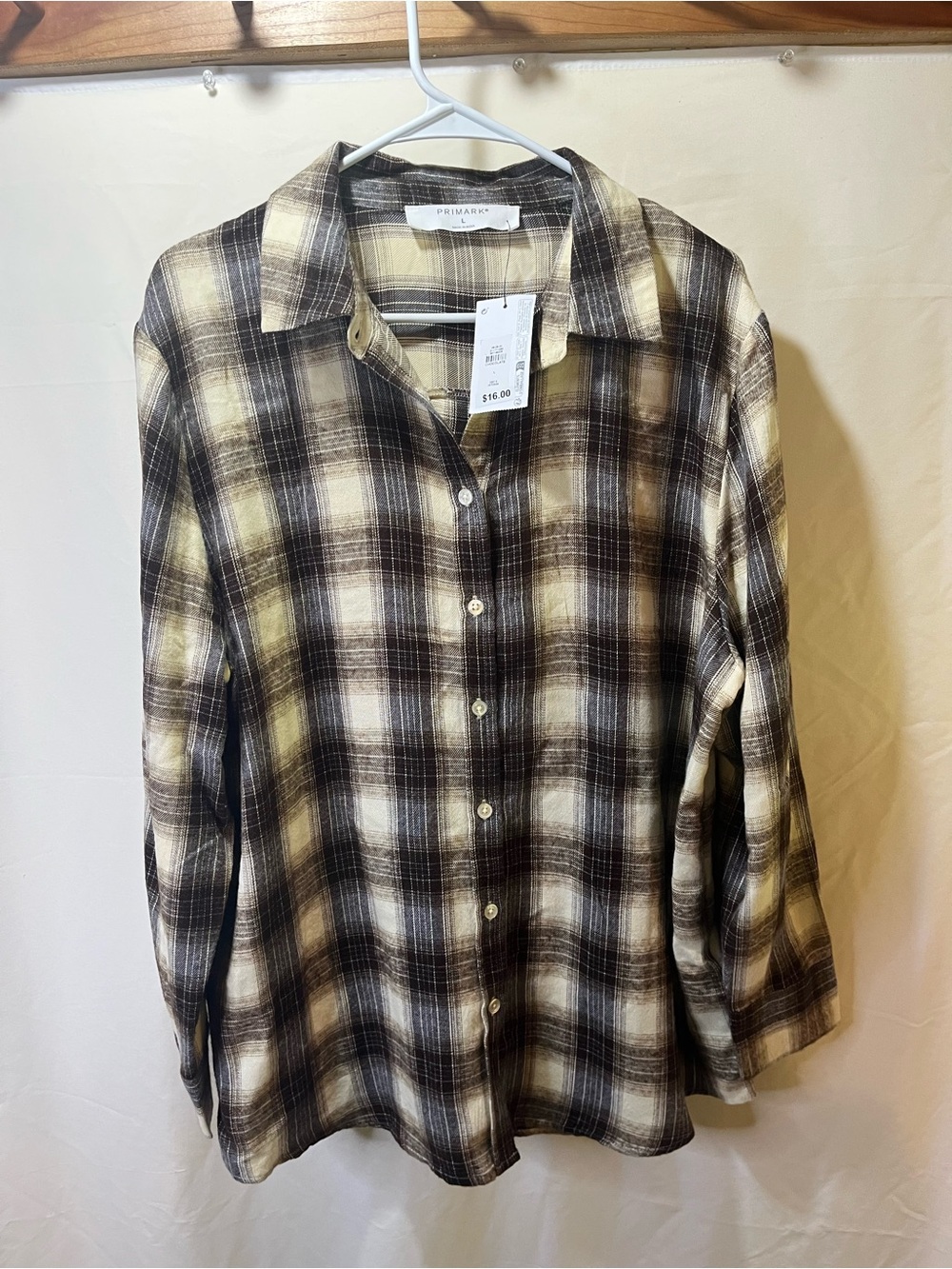 Primark Women’s Brown Plaid Button-Up Shirt Flannel Casual Fall